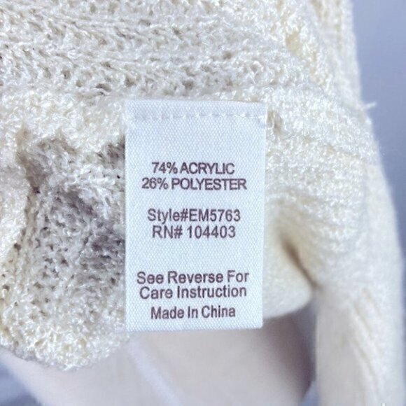 ❄️ Blu Pepper Cable Knit Split Back Crew Neck Long Sleeves Pullover Sweater Sz M - Picture 9 of 10